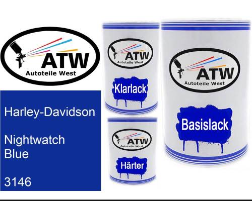 Harley-Davidson, Nightwatch Blue, 3146: 500ml Lackdose + 500ml Klarlack + 250ml Härter - Set, von ATW Autoteile West.